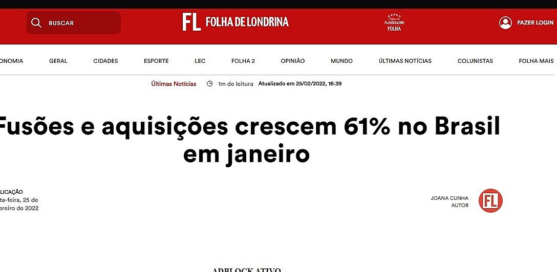 Fuses e aquisies crescem 61% no Brasil em janeiro